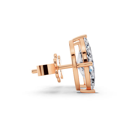 Rose Gold 4 Prong Marquise Lab Grown Diamond Stud Earrings, side view