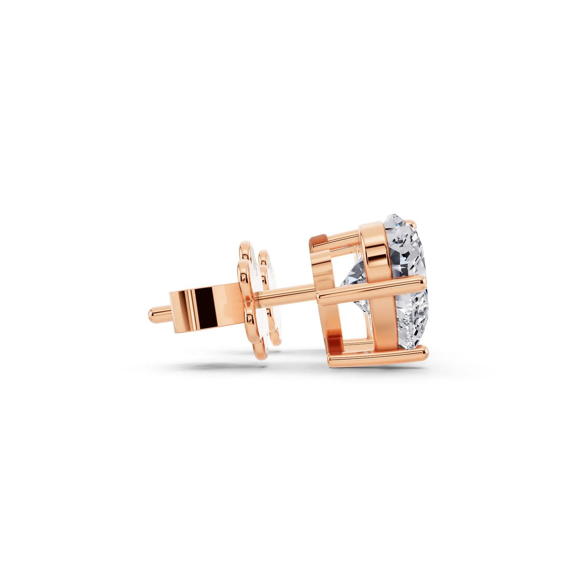 Rose Gold 4 Prong Heart Lab Grown Diamond Stud Earrings, side view