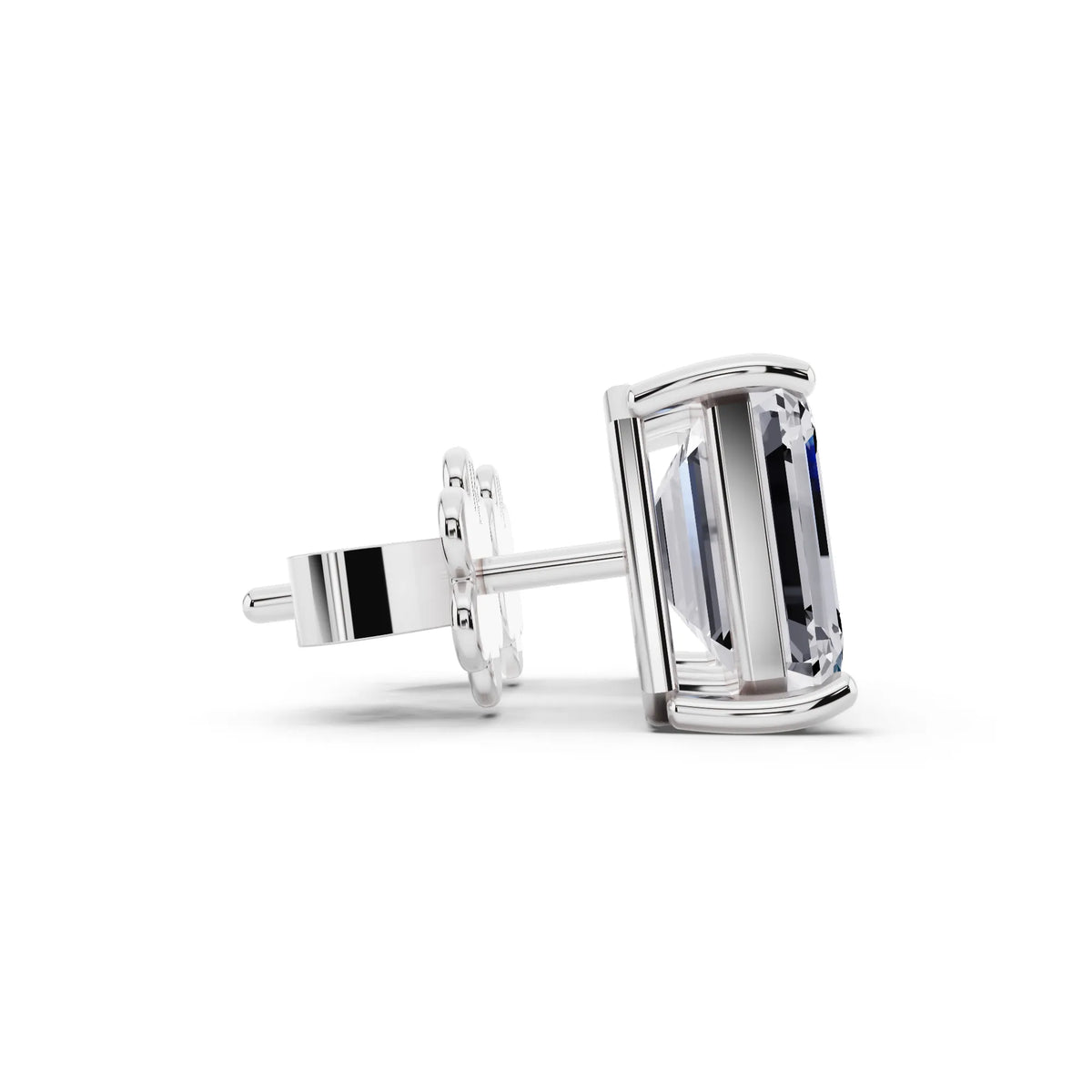 4 Prong Emerald Lab Grown Diamond Stud Earrings, side view