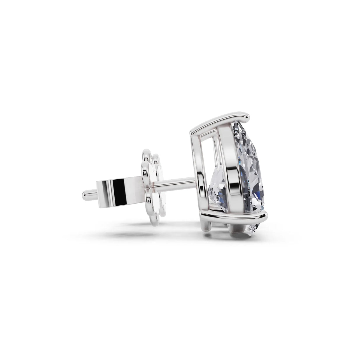 4 Prong Pear Lab Grown Diamond Stud Earrings, side view
