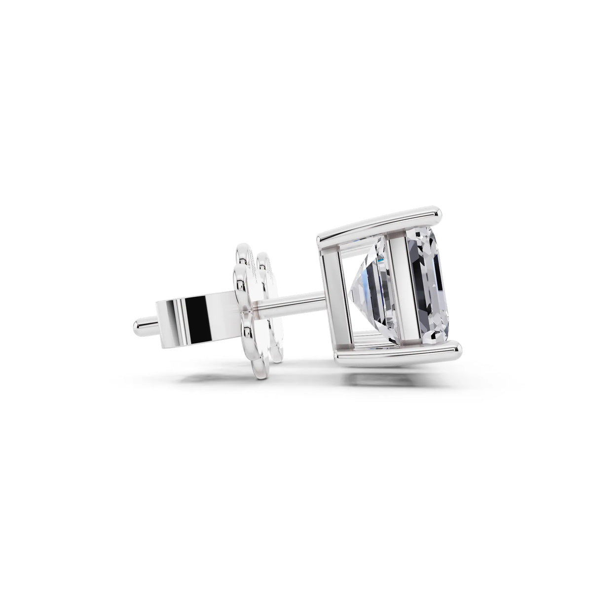 4 Prong Asscher Lab Grown Diamond Stud Earrings, side view