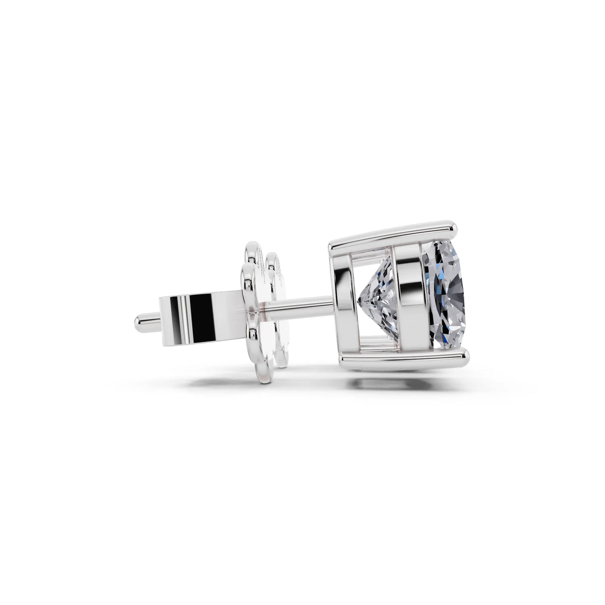 4 Prong Cushion Lab Grown Diamond Stud Earrings, side view
