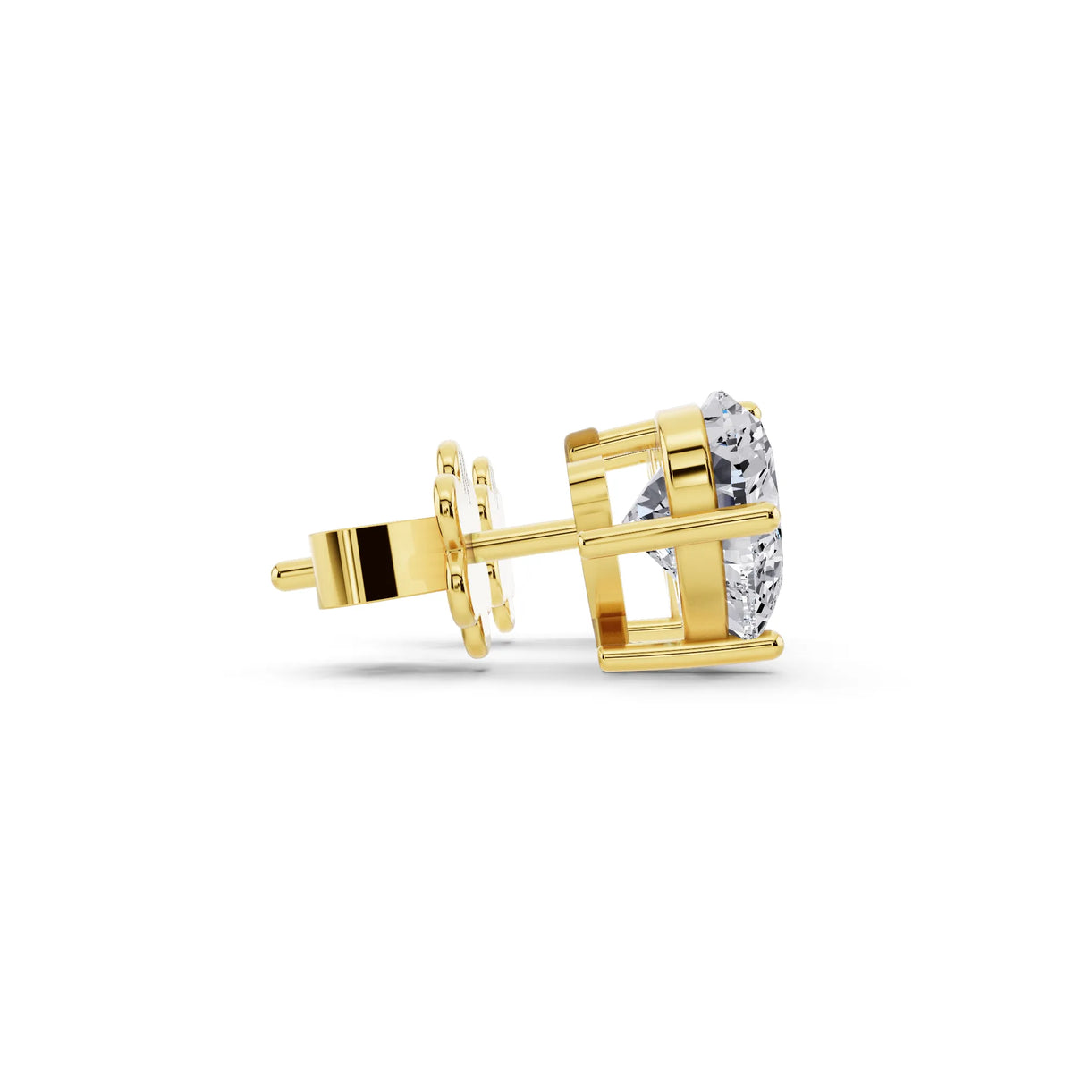 Yellow Gold 4 Prong Heart Lab Grown Diamond Stud Earrings, side view