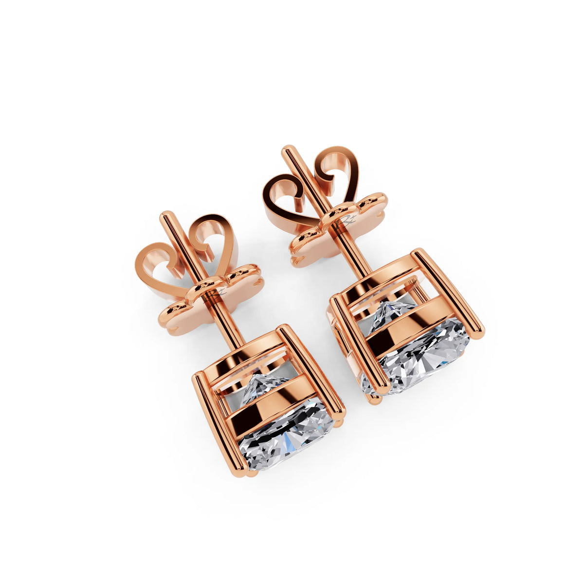 Rose Gold 4 Prong Cushion Lab Grown Diamond Stud Earrings, top view