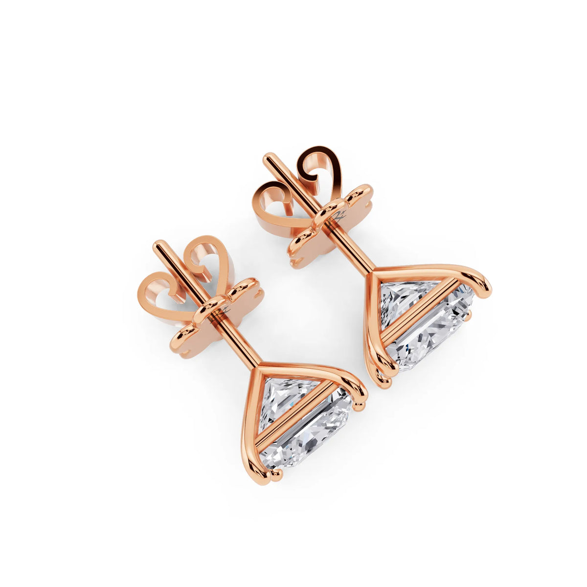Rose Gold Martini Princess Lab Grown Diamond Stud Earrings, top view