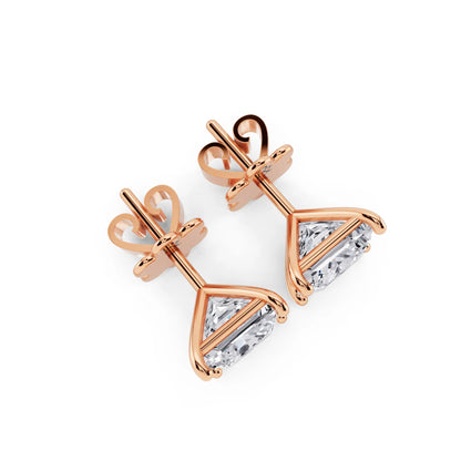 Rose Gold Martini Princess Lab Grown Diamond Stud Earrings, top view