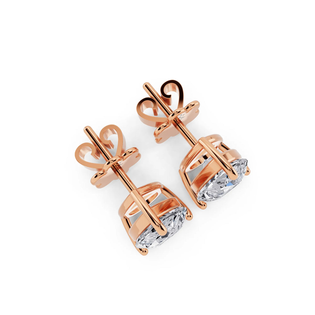 Rose Gold 4 Prong Pear Lab Grown Diamond Stud Earrings, top view