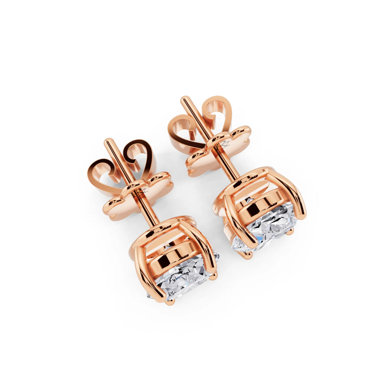 Rose Gold 4 Prong Oval Lab Grown Diamond Stud Earrings, top view