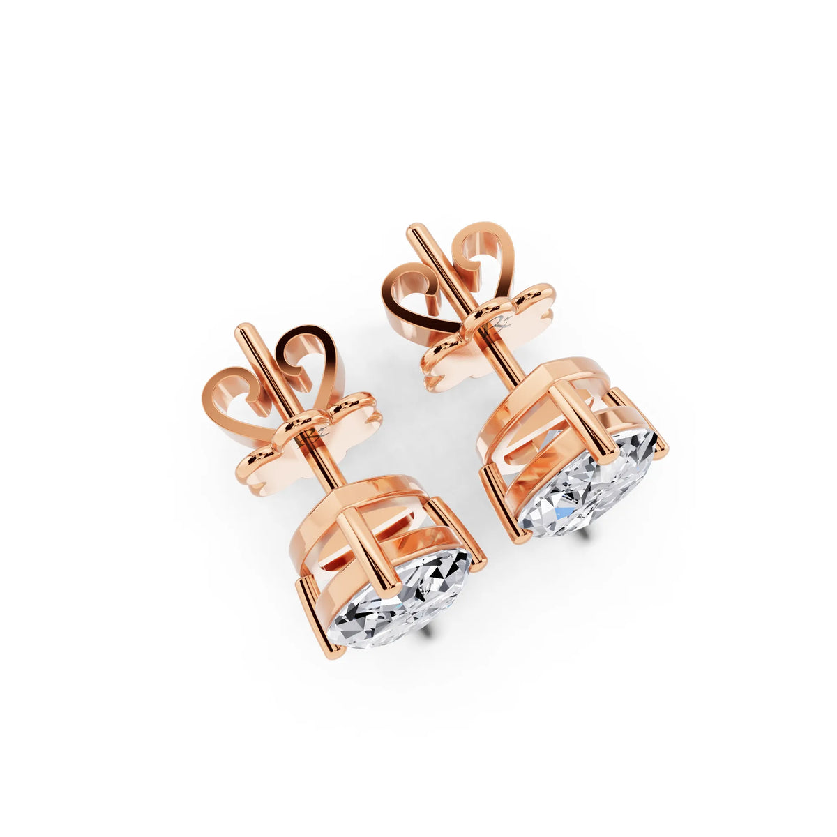 Rose Gold 4 Prong Marquise Lab Grown Diamond Stud Earrings, top view