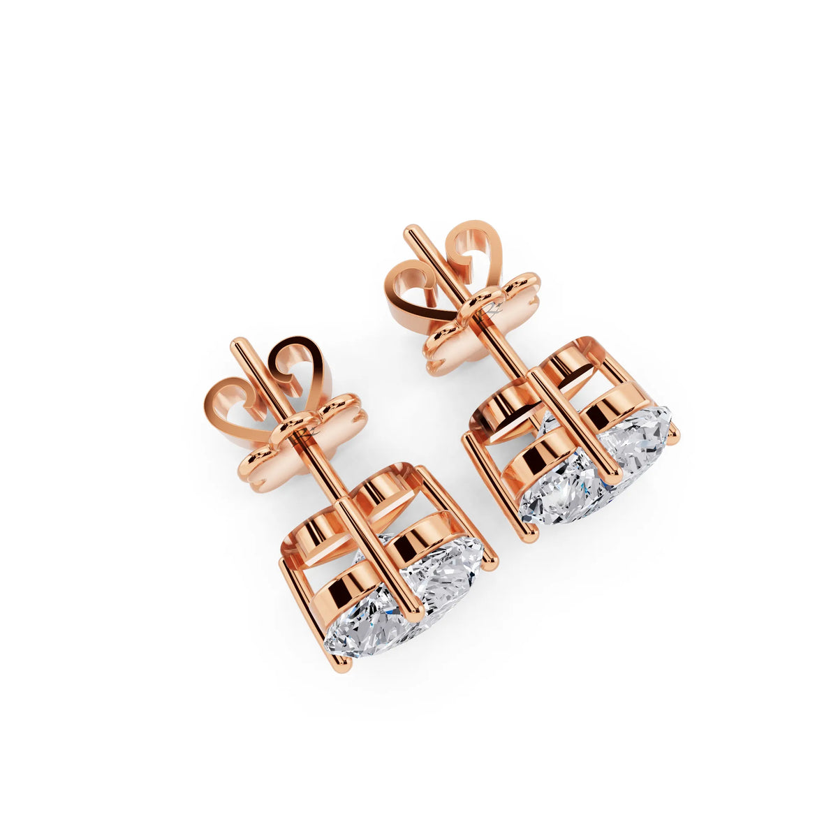 Rose Gold 4 Prong Heart Lab Grown Diamond Stud Earrings, top view