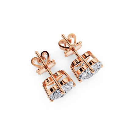 Rose Gold 4 Prong Heart Lab Grown Diamond Stud Earrings, top view