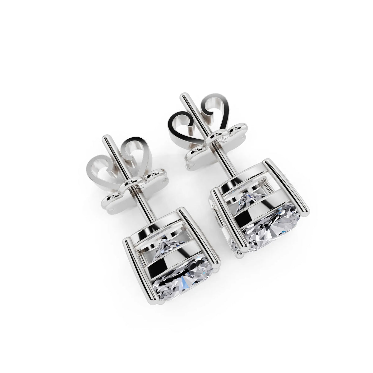 4 Prong Cushion Lab Grown Diamond Stud Earrings, top view
