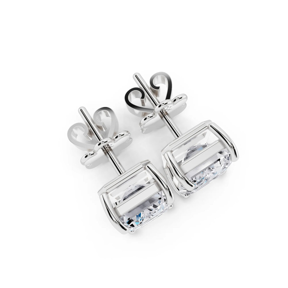 4 Prong Emerald Lab Grown Diamond Stud Earrings, top view