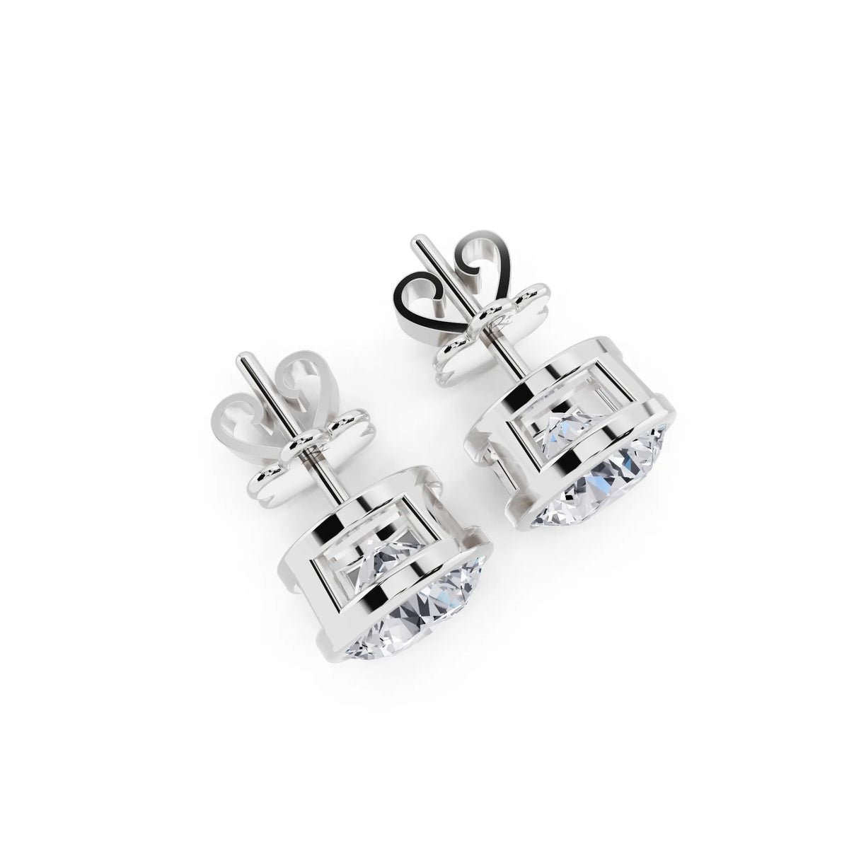 Bezel Round Lab Grown Diamond Stud Earrings, top view