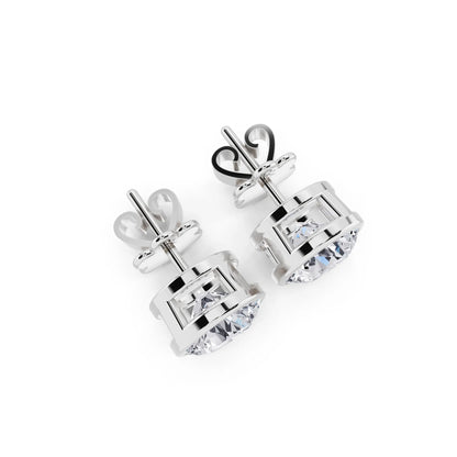 Bezel Round Lab Grown Diamond Stud Earrings, top view