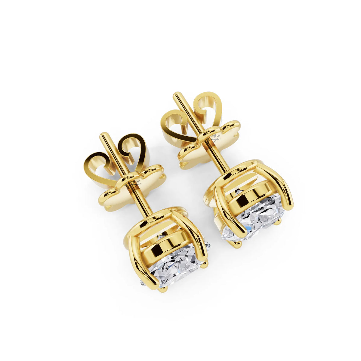 Yellow Gold 4 Prong Oval Lab Grown Diamond Stud Earrings, top view