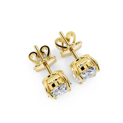 Yellow Gold 4 Prong Oval Lab Grown Diamond Stud Earrings, top view