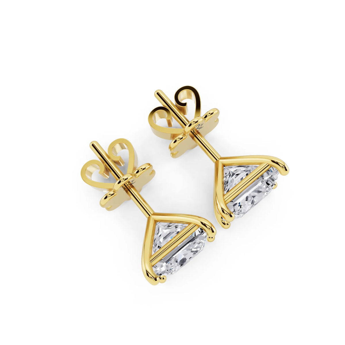 Yellow Gold Martini Princess Lab Grown Diamond Stud Earrings, top view
