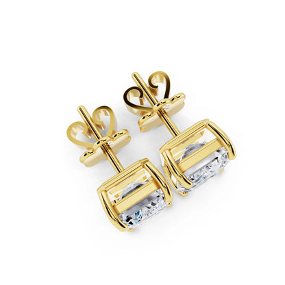 Yellow Gold 4 Prong Emerald Lab Grown Diamond Stud Earrings, top view