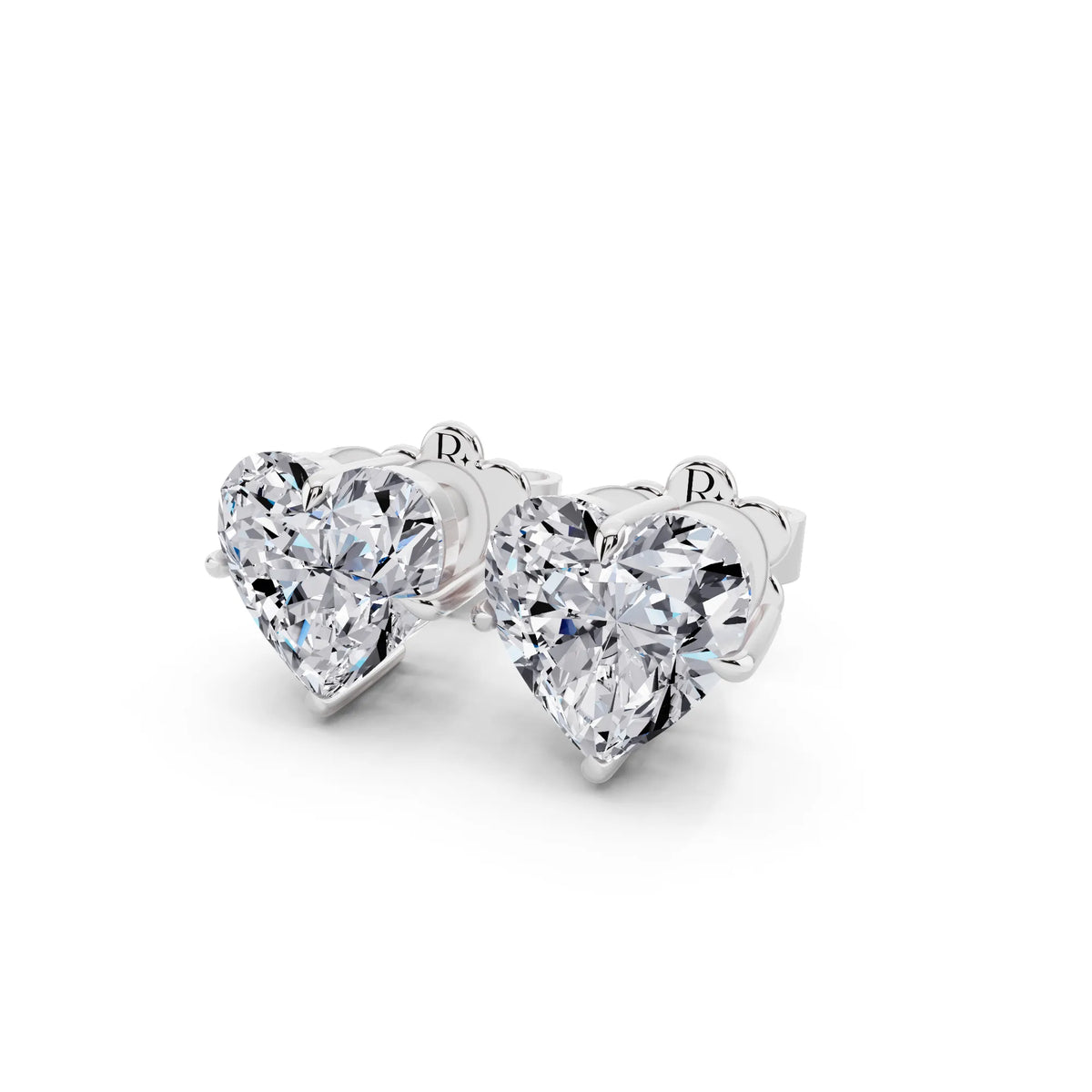 Tiger-prong Heart Lab Grown Diamond Stud Earrings, close-up