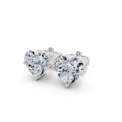 Tiger-prong Heart Lab Grown Diamond Stud Earrings, close-up