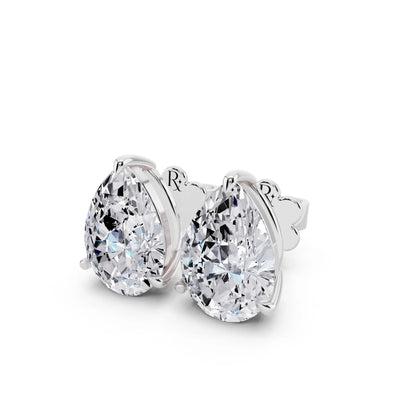 Tiger-prong Pear Lab Grown Diamond Stud Earrings, close-up
