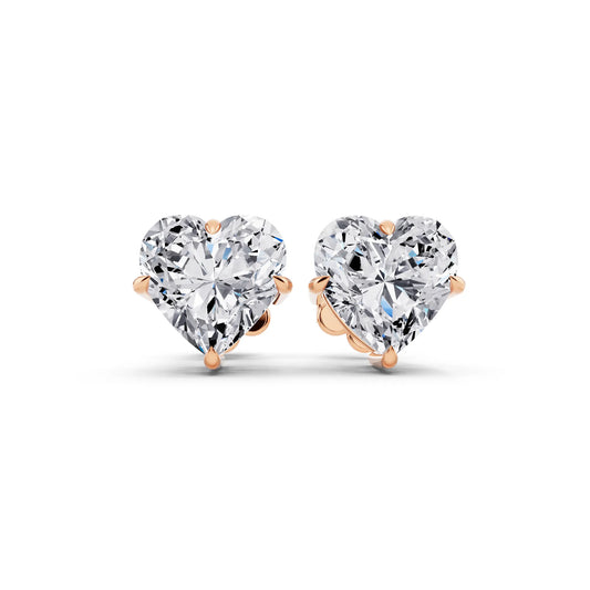 Rose Gold Tiger-prong Heart Lab Grown Diamond Stud Earrings, front view