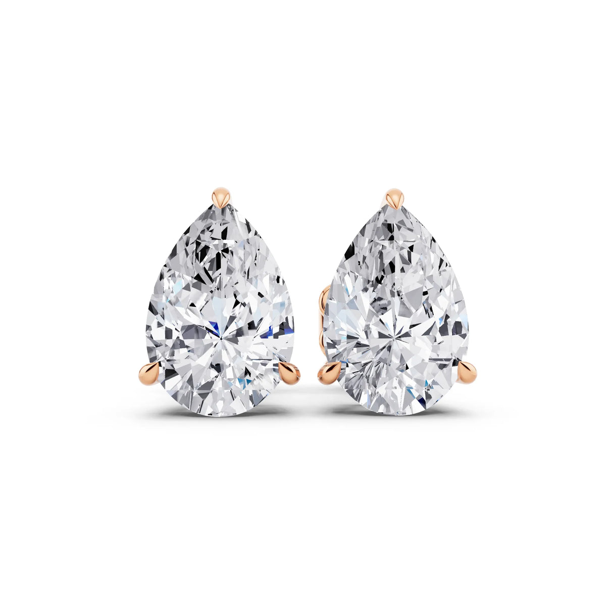 Rose Gold Tiger-prong Pear Lab Grown Diamond Stud Earrings, front view