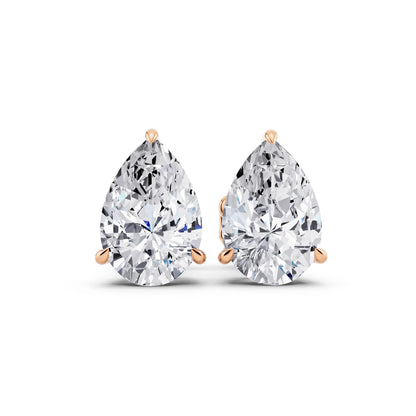 Rose Gold Tiger-prong Pear Lab Grown Diamond Stud Earrings, front view