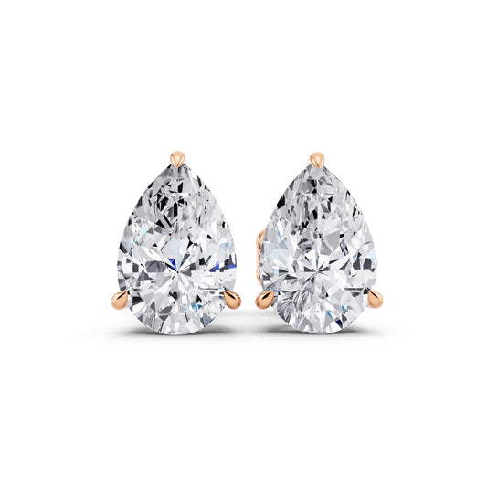 Rose Gold Tiger-prong Pear Lab Grown Diamond Stud Earrings, front view