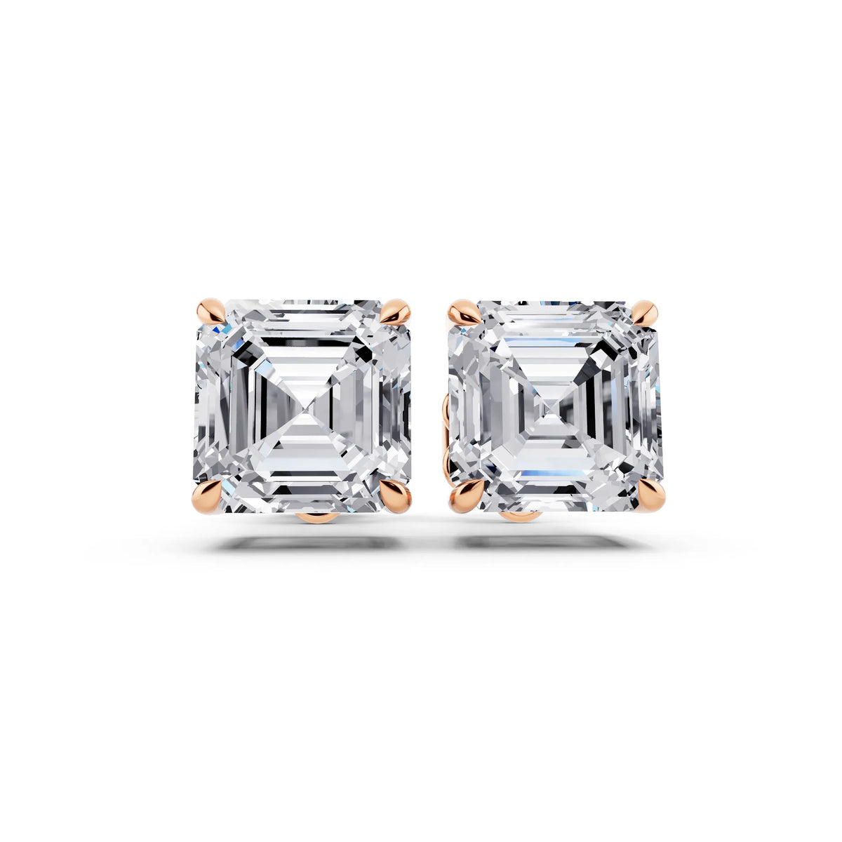 Rose Gold Tiger-prong Asscher Lab Grown Diamond Stud Earrings, front view