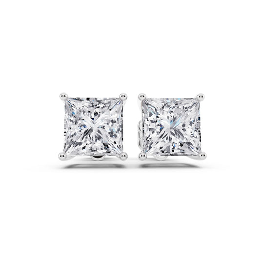 4 Prong Princess Lab Grown Diamond Stud Earrings, front view