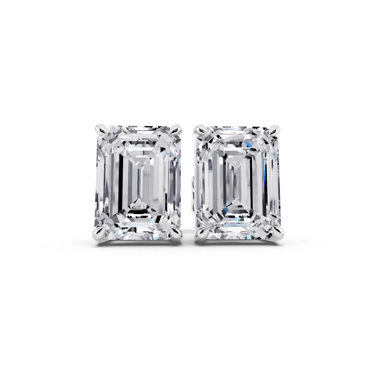 Tiger-prong Emerald Lab Grown Diamond Stud Earrings, front view