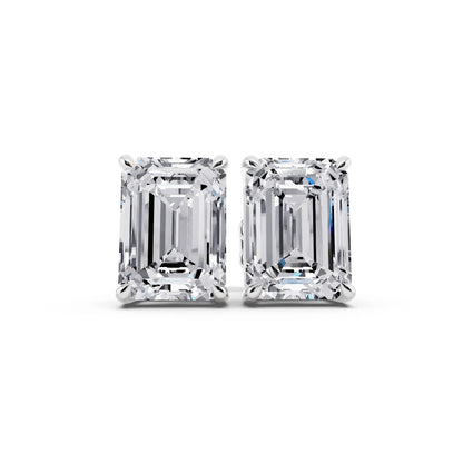 Tiger-prong Emerald Lab Grown Diamond Stud Earrings, front view