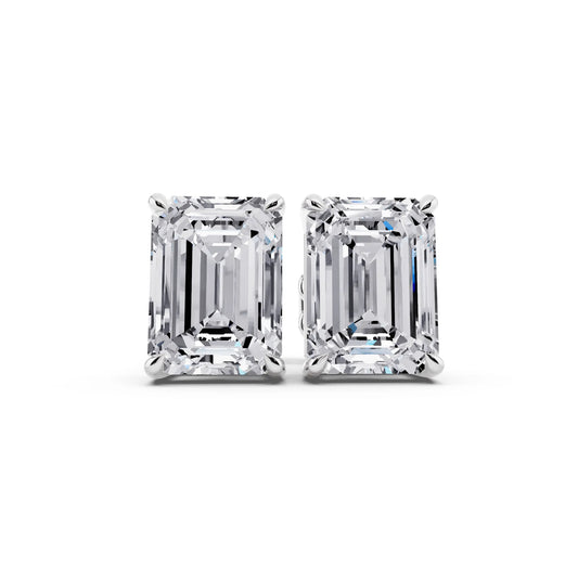 Tiger-prong Emerald Lab Grown Diamond Stud Earrings, front view