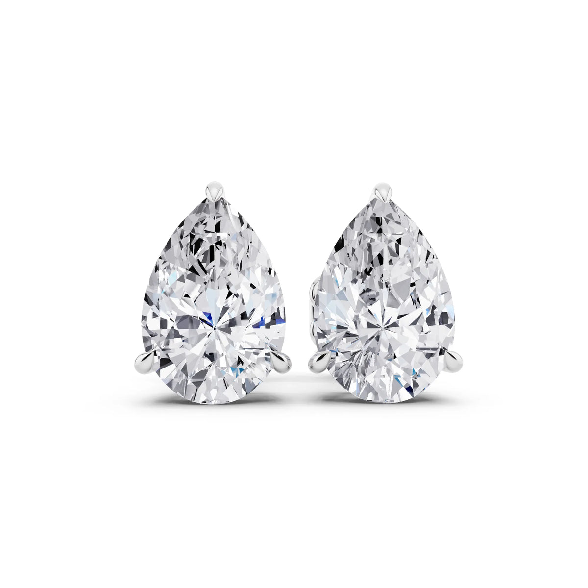 Tiger-prong Pear Lab Grown Diamond Stud Earrings, front view