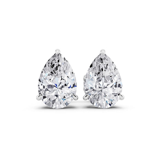 Tiger-prong Pear Lab Grown Diamond Stud Earrings, front view