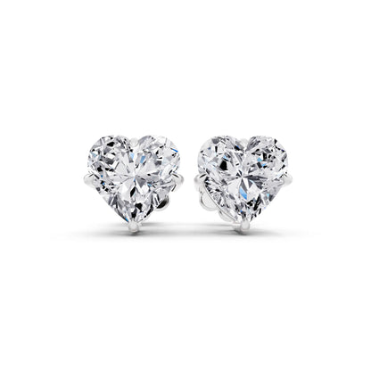 Tiger-prong Heart Lab Grown Diamond Stud Earrings, front view