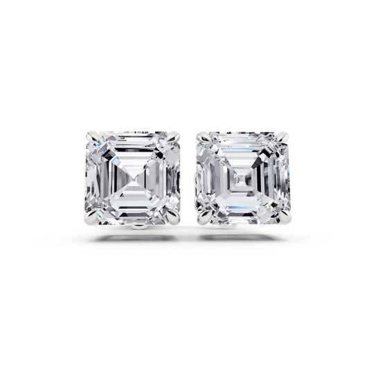 Tiger-prong Asscher Lab Grown Diamond Stud Earrings, front view