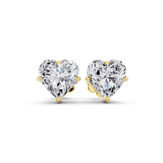 Yellow Gold Tiger-prong Heart Lab Grown Diamond Stud Earrings, front view