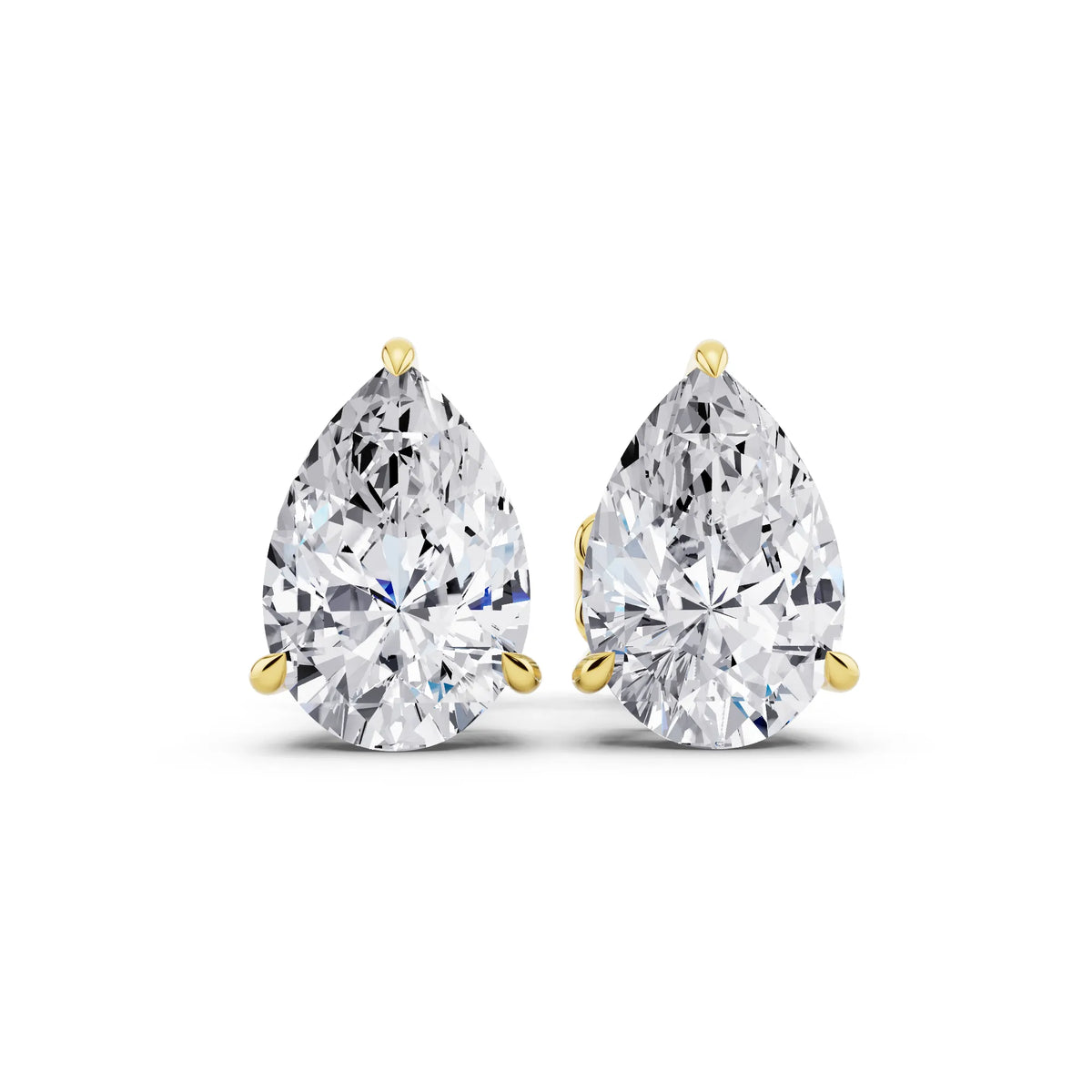 Yellow Gold Tiger-prong Pear Lab Grown Diamond Stud Earrings, front view