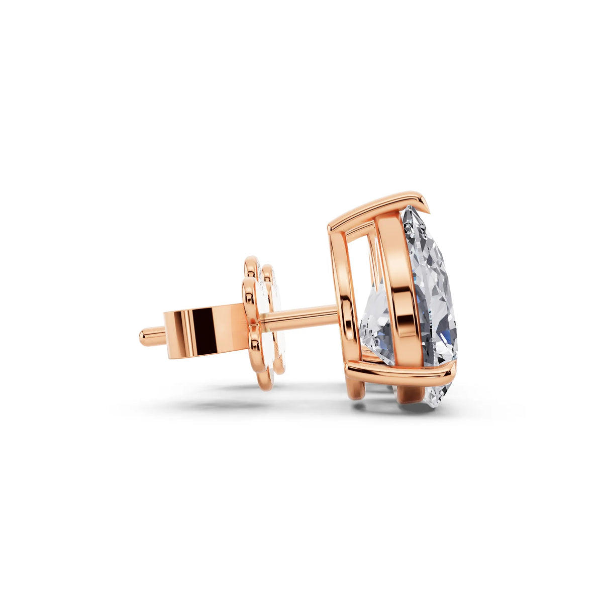 Rose Gold Tiger-prong Pear Lab Grown Diamond Stud Earrings, side view