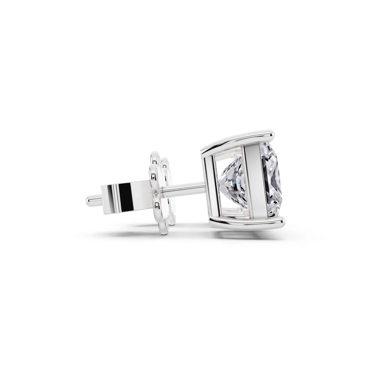 4 Prong Princess Lab Grown Diamond Stud Earrings, side view