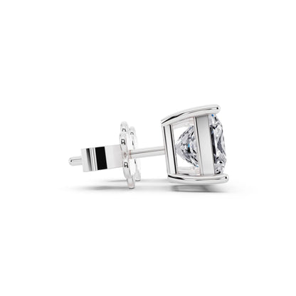4 Prong Princess Lab Grown Diamond Stud Earrings, side view