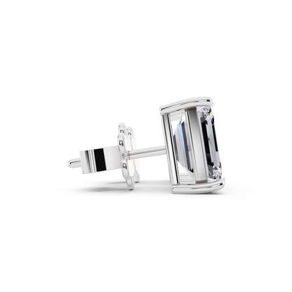 Tiger-prong Emerald Lab Grown Diamond Stud Earrings, side view