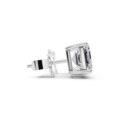 Tiger-prong Asscher Lab Grown Diamond Stud Earrings, side view