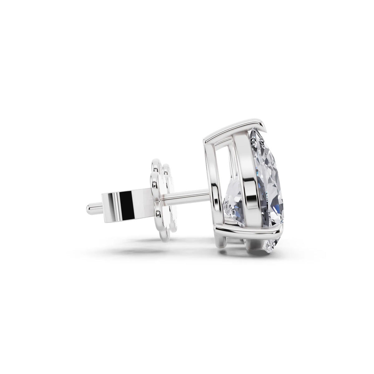 Tiger-prong Pear Lab Grown Diamond Stud Earrings, side view