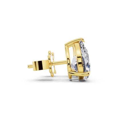Yellow Gold Tiger-prong Pear Lab Grown Diamond Stud Earrings, side view