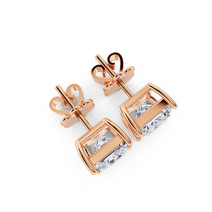 Rose Gold 4 Prong Princess Lab Grown Diamond Stud Earrings, top view