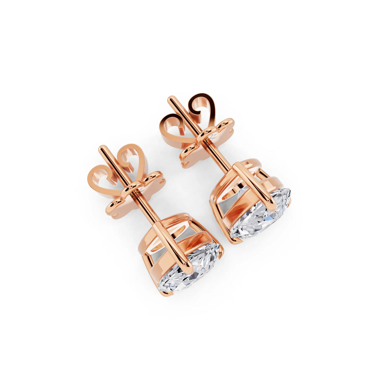 Rose Gold Tiger-prong Pear Lab Grown Diamond Stud Earrings, top view